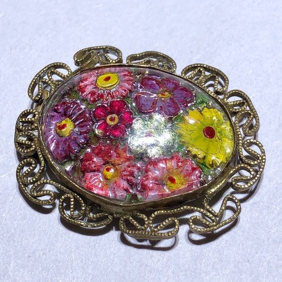 Antique Czechoslovakia Glass bubble flower belt buckle - Picture 3 of 5